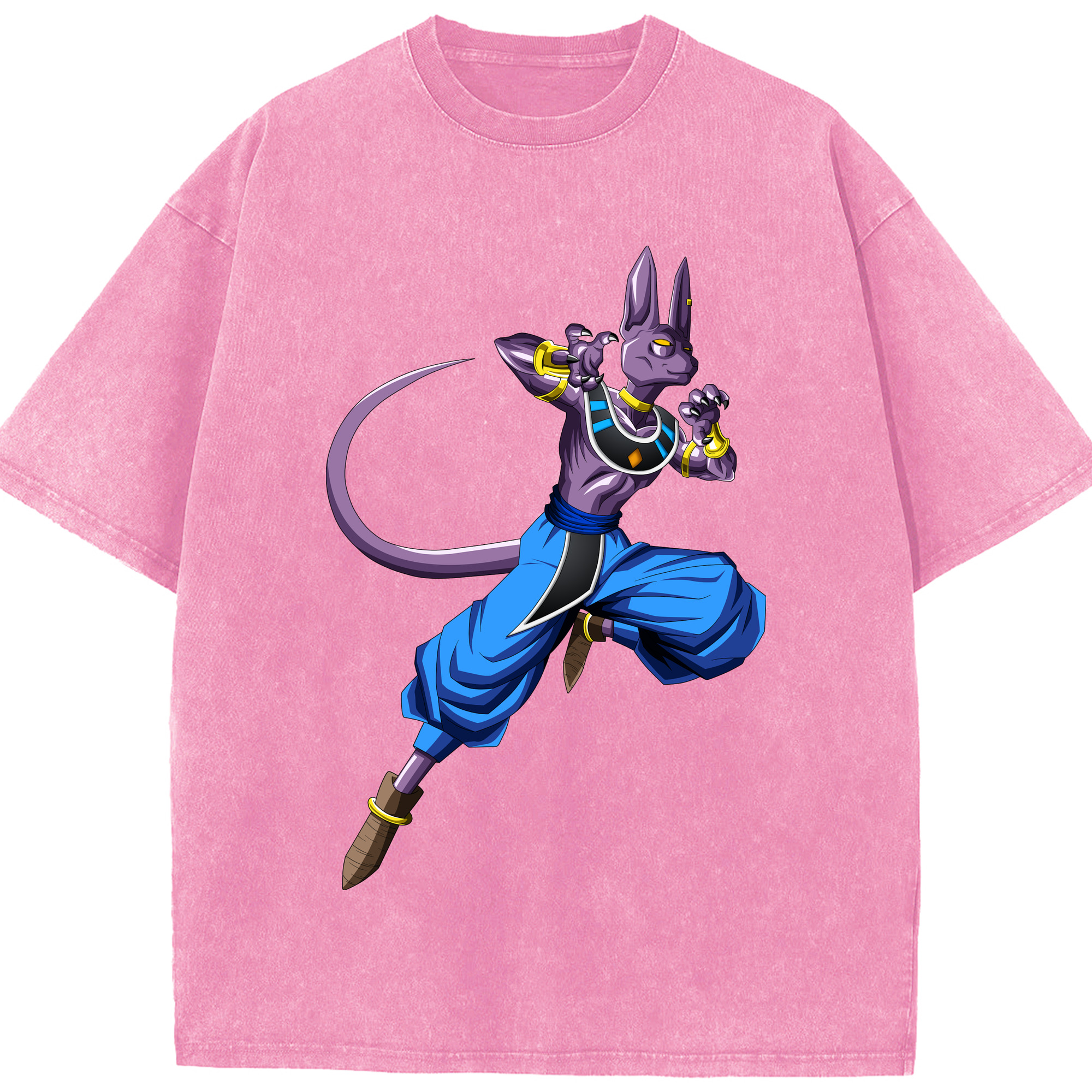 （画像用） ドラゴンボール ビルス 破壊神ビルス DRAGON BALL Beerus Birusu 綿100% ヴィンテージ風 半袖Tシャツ（フロントプリント）